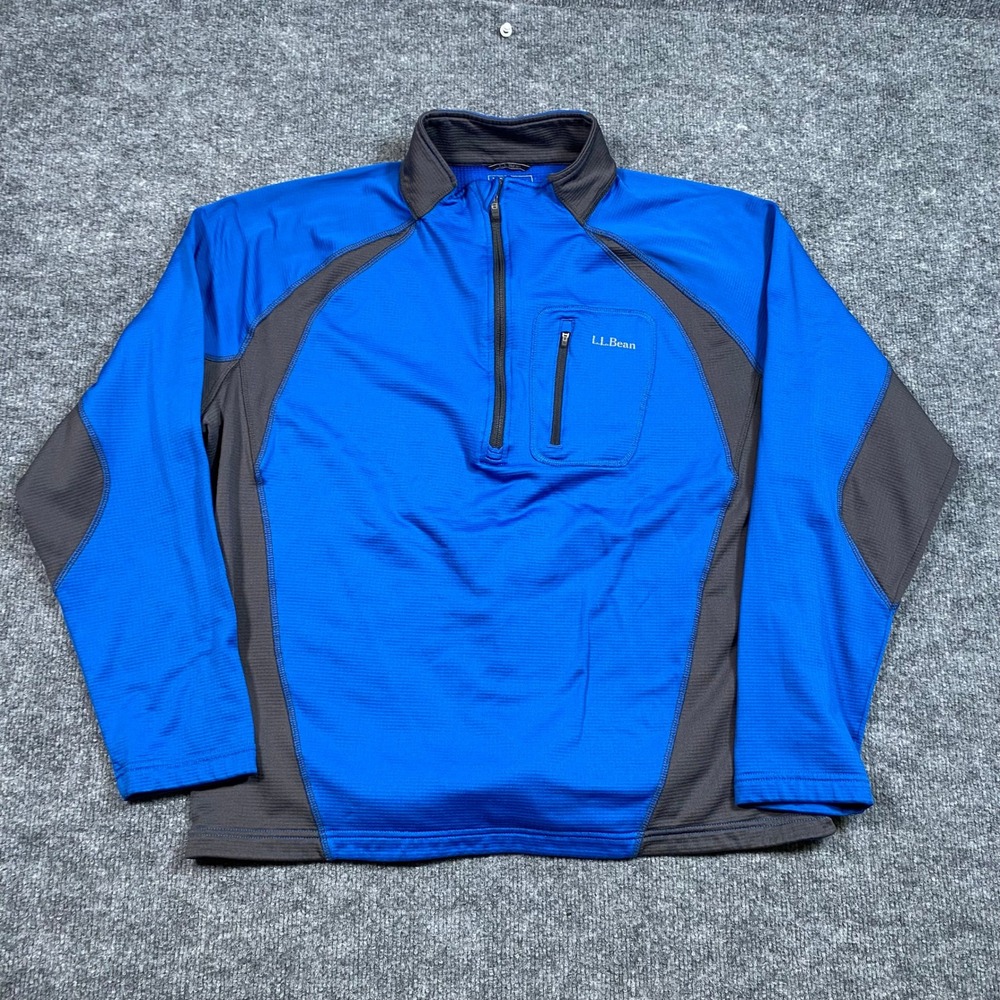 LL Bean Mens XL 1/4 Zip Pullover‎ Blue Gray Waffle Knit Performance OJBF3